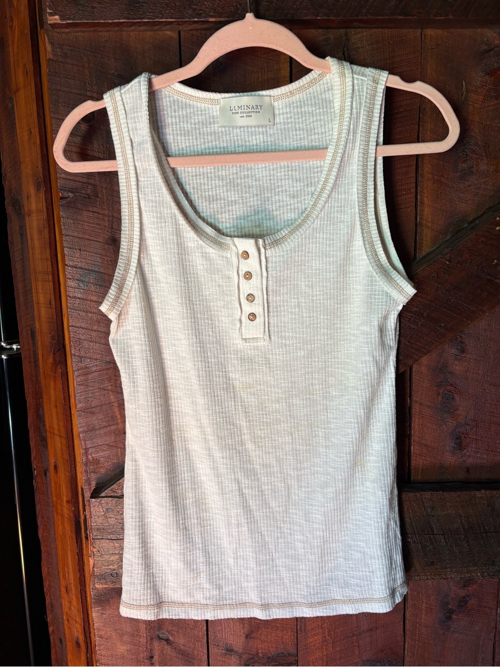 Cream Ribbed Henley Tank